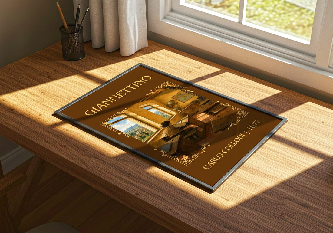 Giannettino Classic Book Art Print by Carlo Collodi – print on a sunlit desk