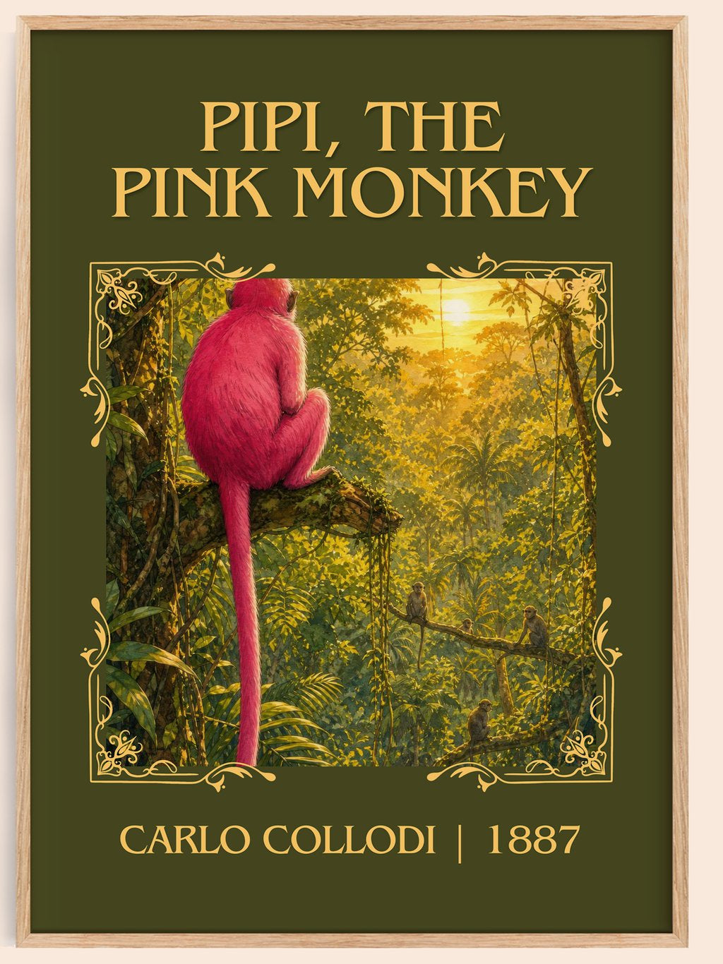 Pipi, The Pink Monkey Classic Book Art Print by Carlo Collodi – book poster
