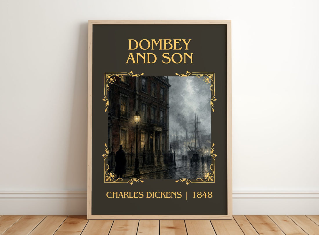 Dombey And Son Classic Book Art Print by Charles Dickens – framed print leaning on a wooden floor