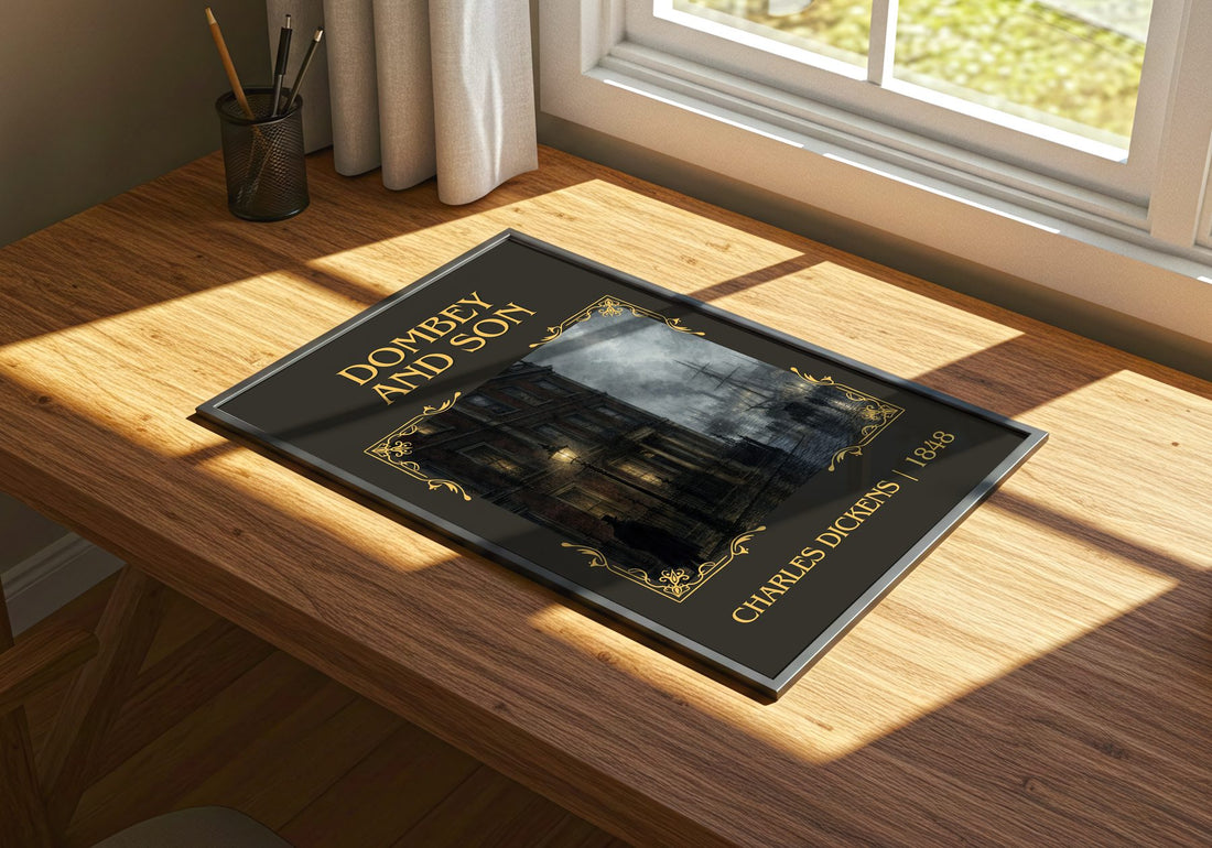 Dombey And Son Classic Book Art Print by Charles Dickens – print on a sunlit desk