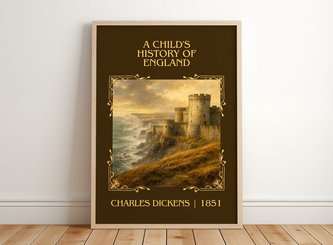 A Child'S History Of England Classic Book Art Print by Charles Dickens – framed print leaning on a wooden floor