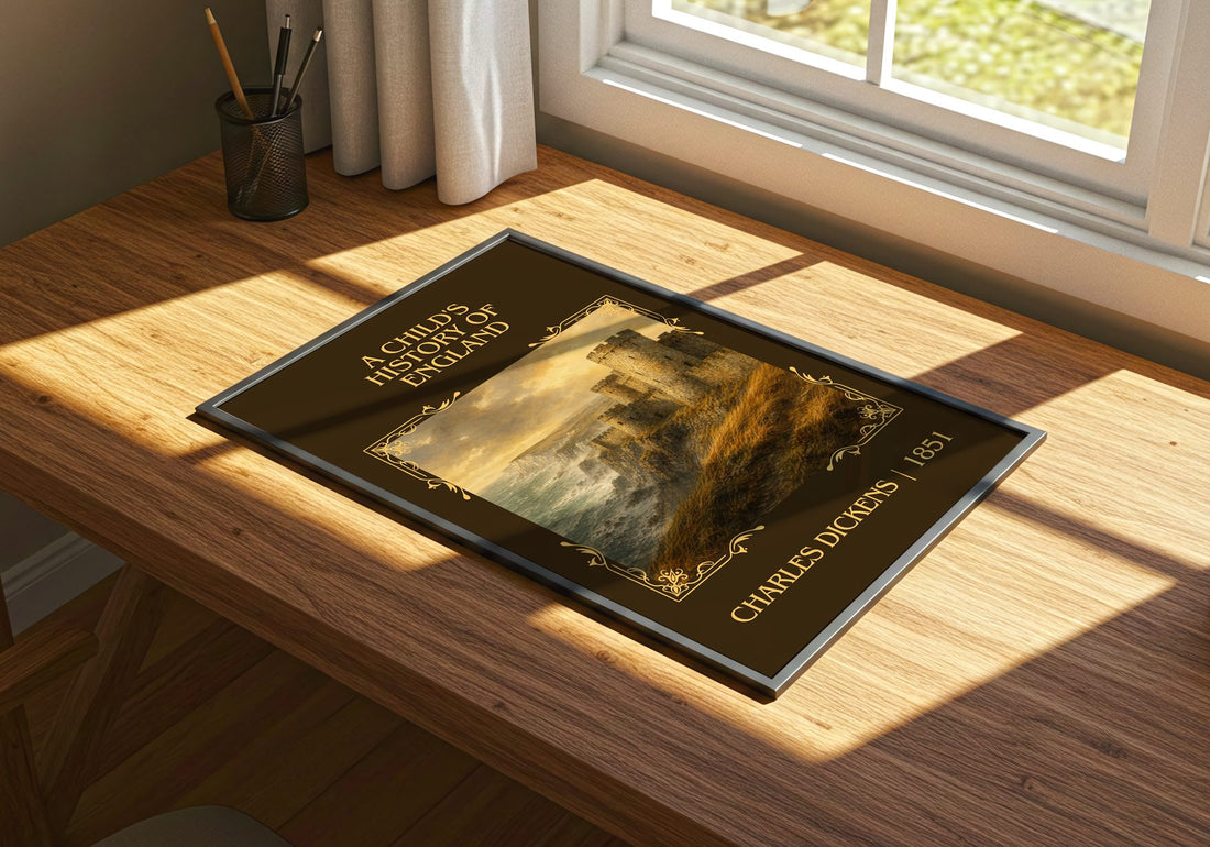 A Child'S History Of England Classic Book Art Print by Charles Dickens – print on a sunlit desk