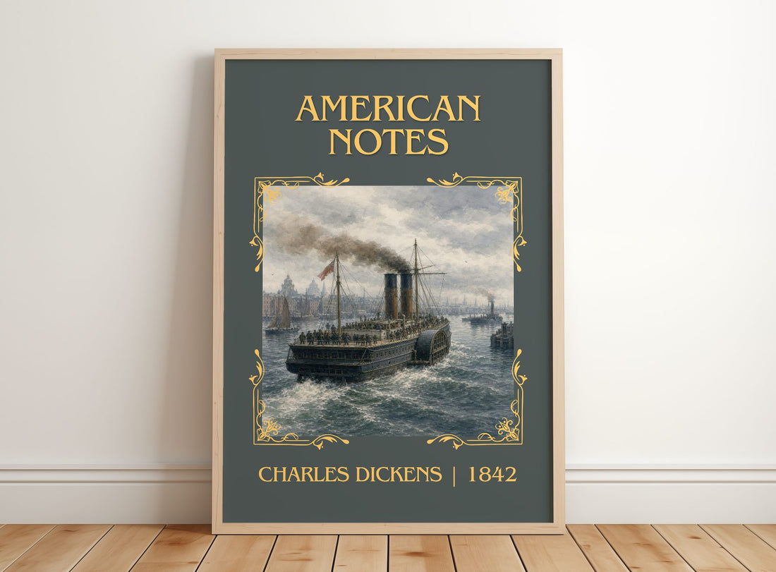 American Notes Classic Book Art Print by Charles Dickens – framed print leaning on a wooden floor