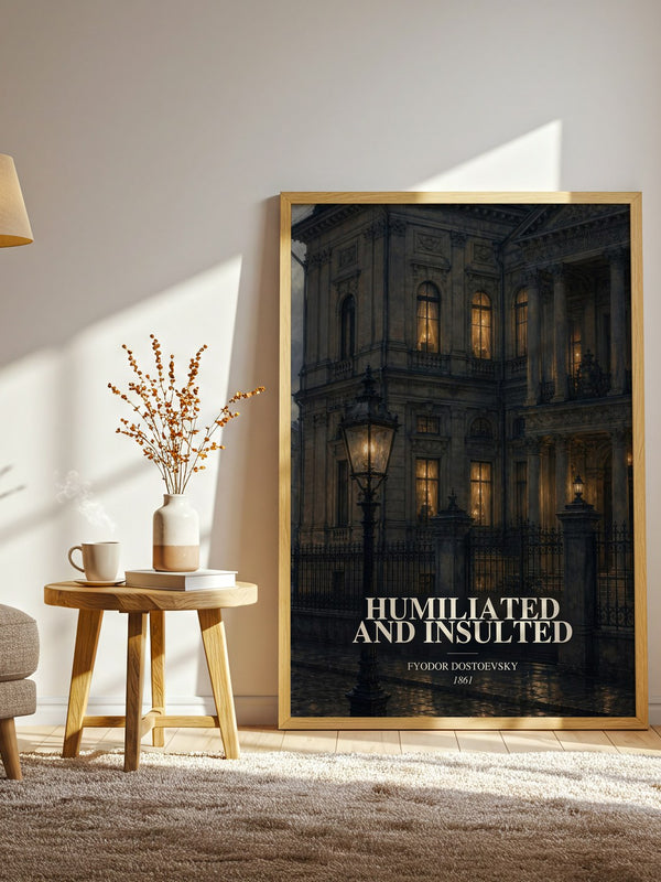 Humiliated And Insulted watercolour print in frame leaning in hallway – classic literature wall art
