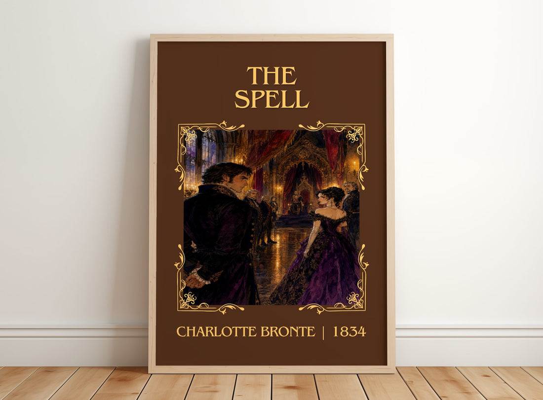 The Spell Classic Book Art Print by Charlotte Brontë – framed print leaning on a wooden floor