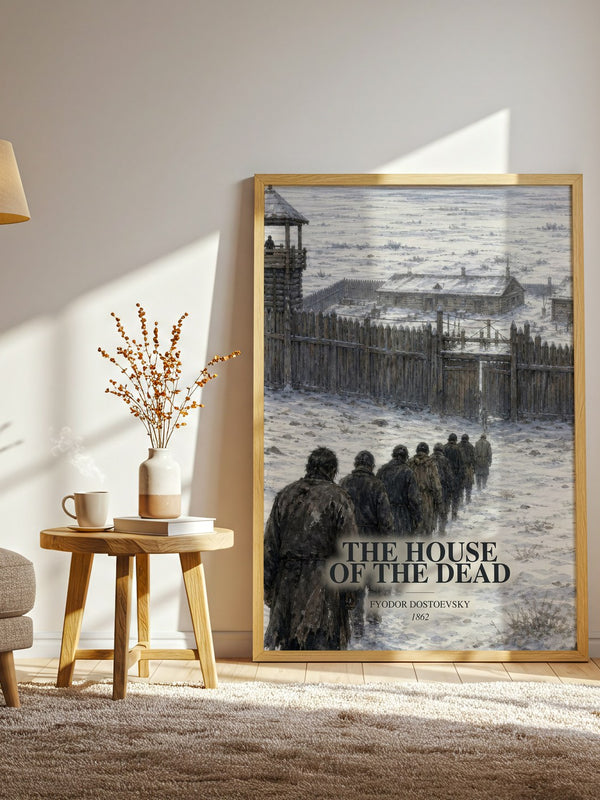 The House Of The Dead watercolour print in frame leaning in hallway – classic literature wall art