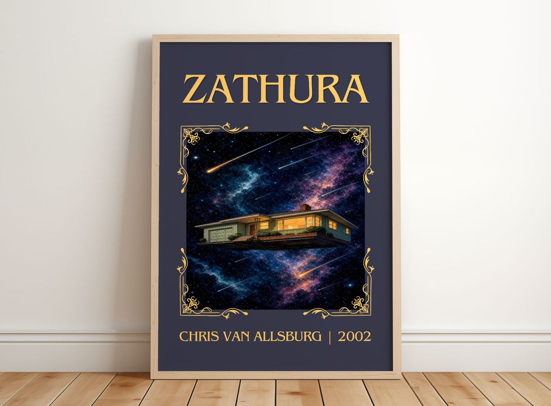 Zathura Classic Book Art Print by Chris Van Allsburg – framed print leaning on a wooden floor
