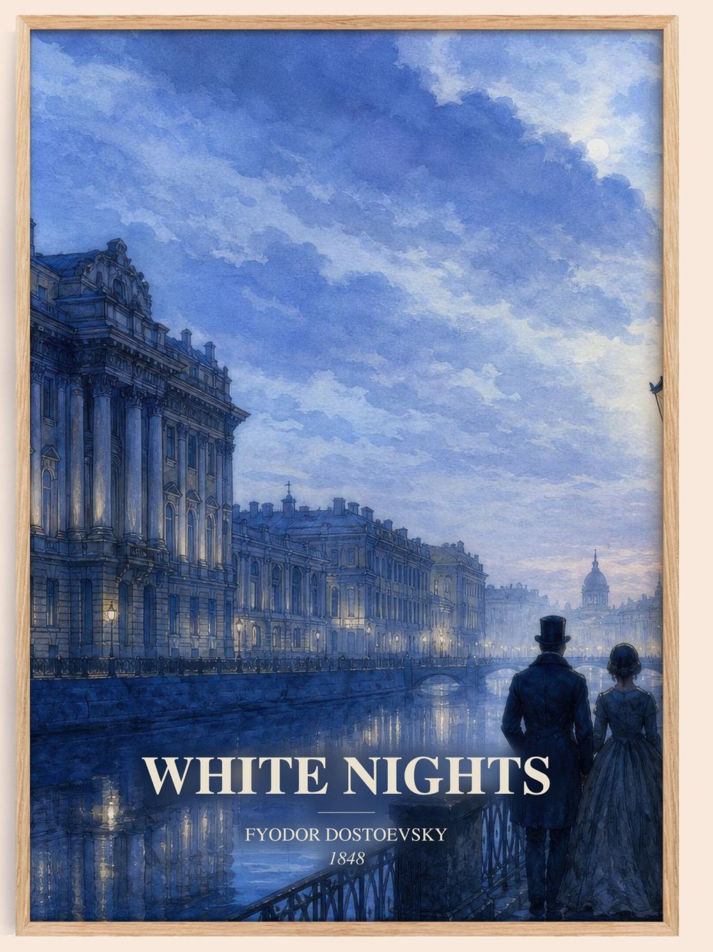 White Nights watercolour book poster by Fyodor Dostoevsky – framed literary art print