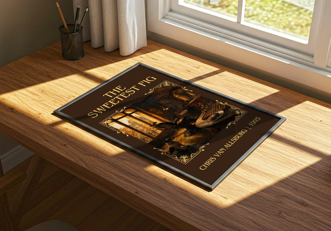 The Sweetest Fig Classic Book Art Print by Chris Van Allsburg – print on a sunlit desk