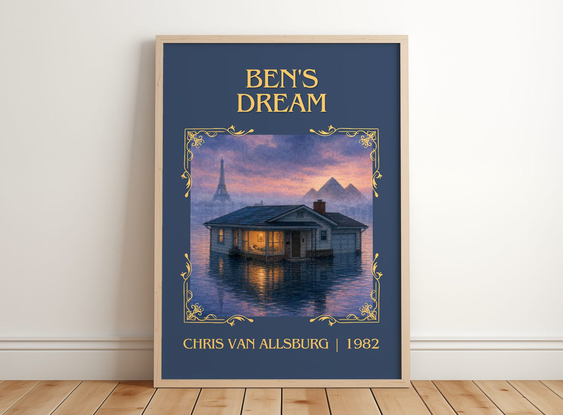 Ben'S Dream Classic Book Art Print by Chris Van Allsburg – framed print leaning on a wooden floor