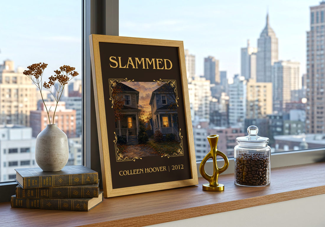 Slammed Classic Book Art Print by Colleen Hoover – framed print on a city-view windowsill
