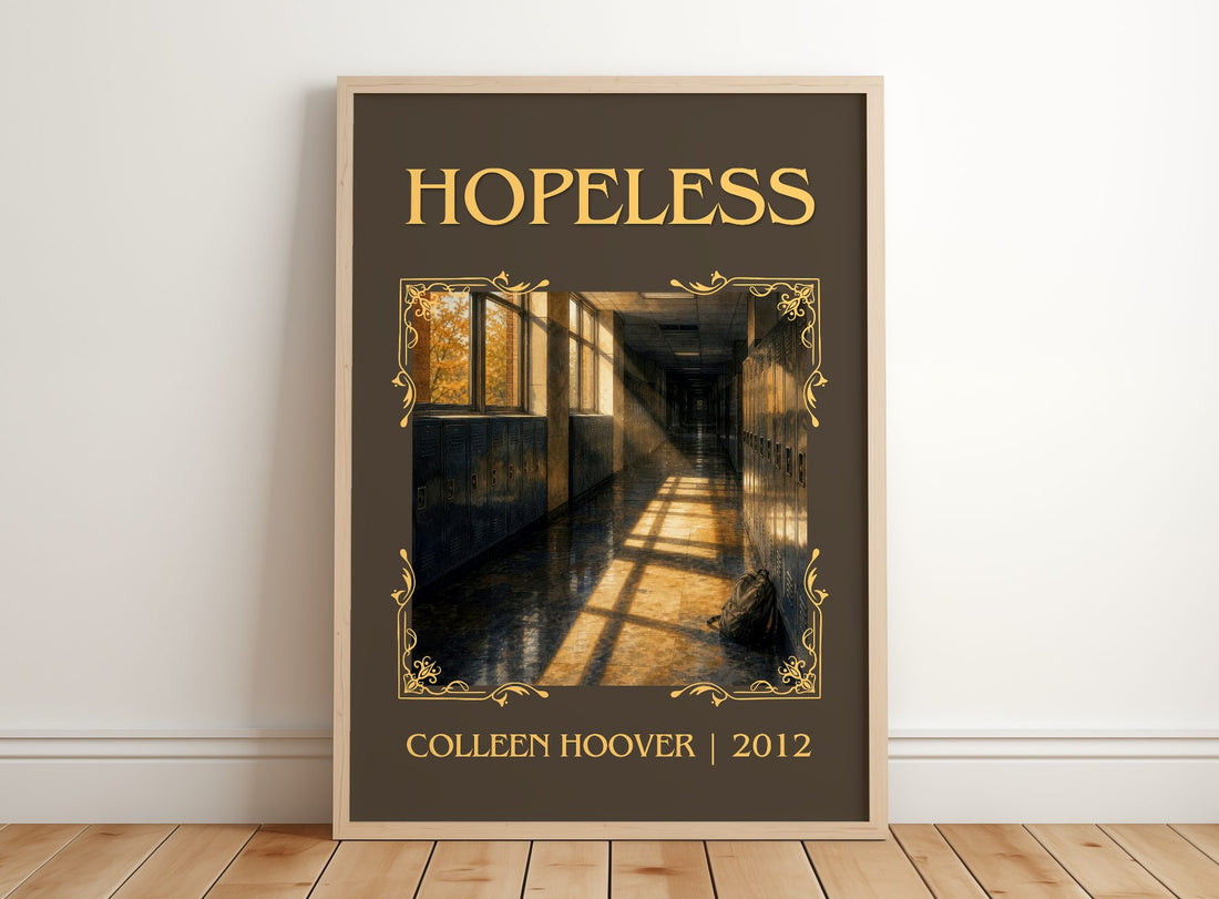 Hopeless Classic Book Art Print by Colleen Hoover – framed print leaning on a wooden floor