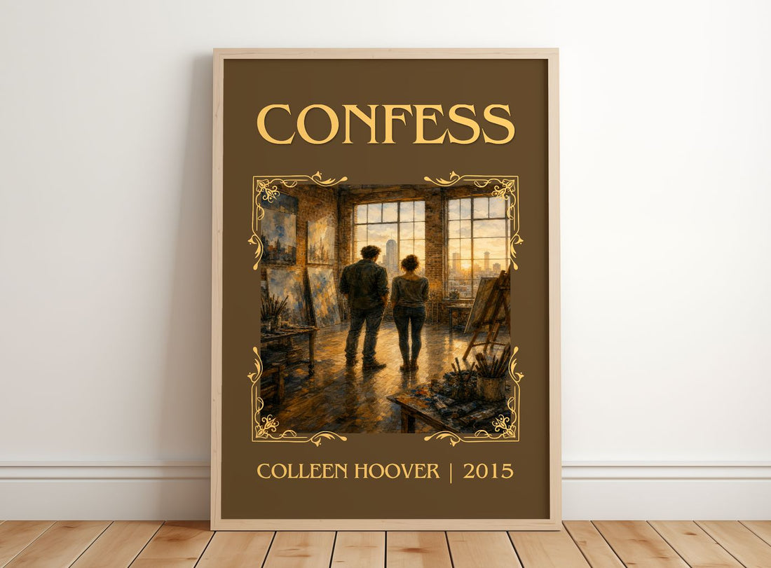 Confess Classic Book Art Print by Colleen Hoover – framed print leaning on a wooden floor