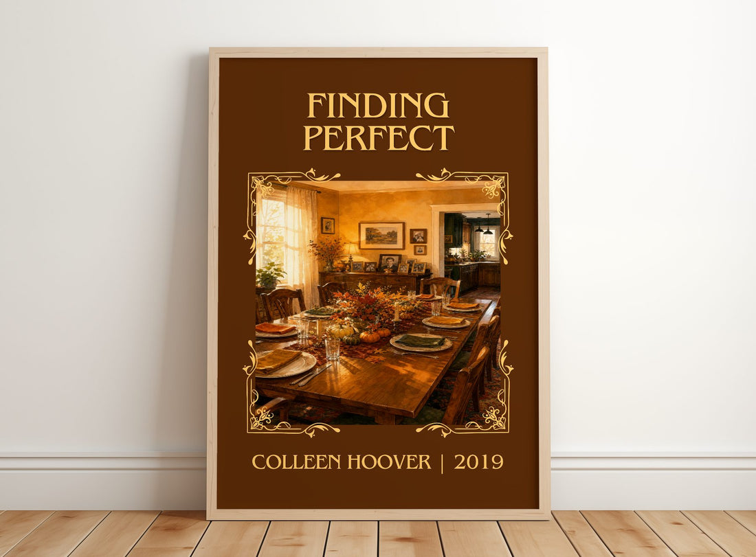 Finding Perfect Classic Book Art Print by Colleen Hoover – framed print leaning on a wooden floor