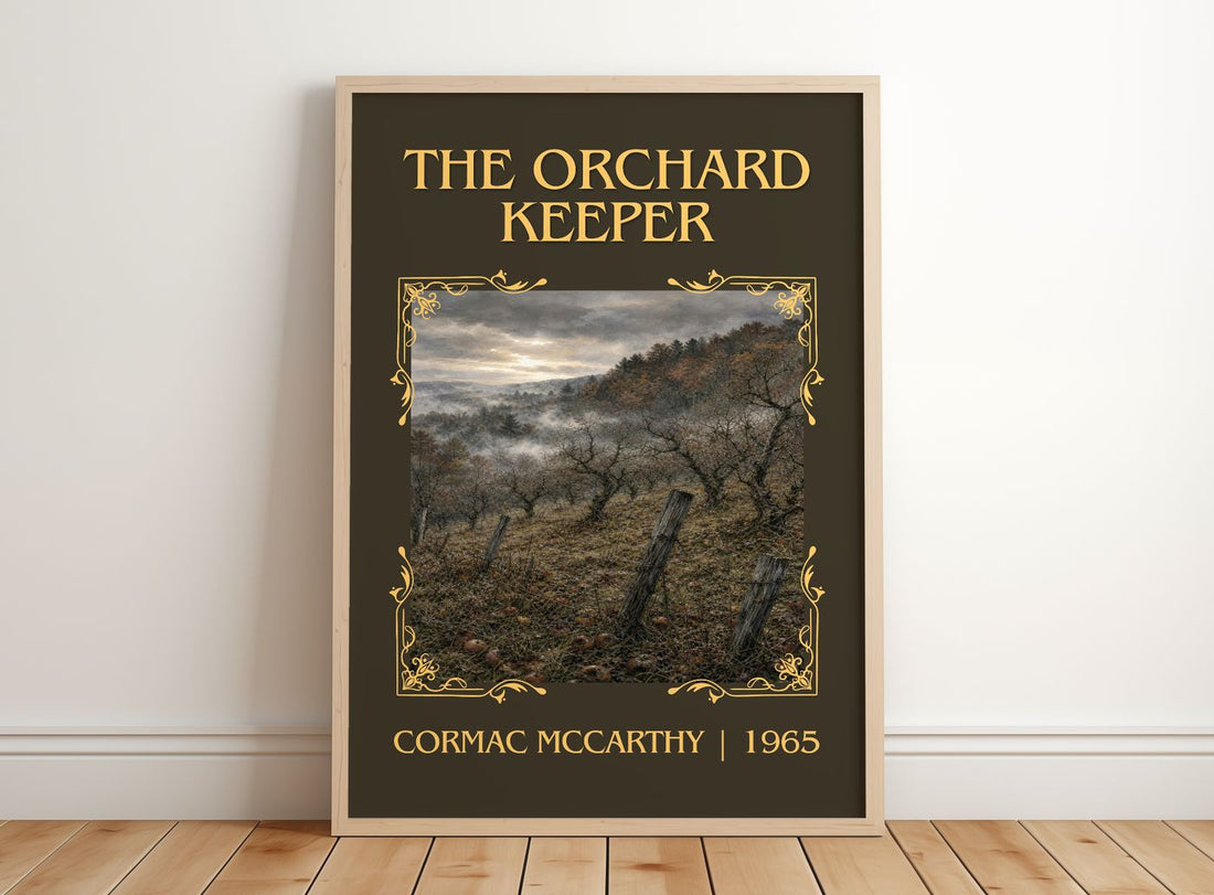 The Orchard Keeper Classic Book Art Print by Cormac Mccarthy – framed print leaning on a wooden floor