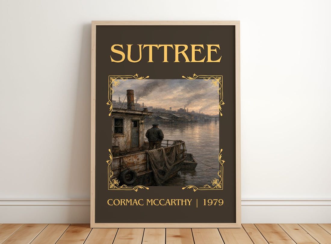 Suttree Classic Book Art Print by Cormac Mccarthy – framed print leaning on a wooden floor