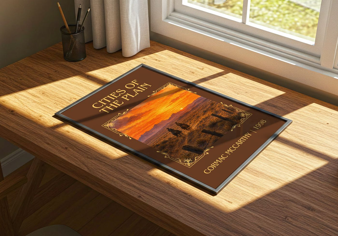 Cities Of The Plain Classic Book Art Print by Cormac Mccarthy – print on a sunlit desk