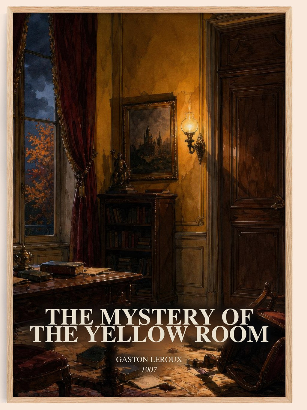 The Mystery Of The Yellow Room watercolour book poster by Gaston Leroux – framed literary art print
