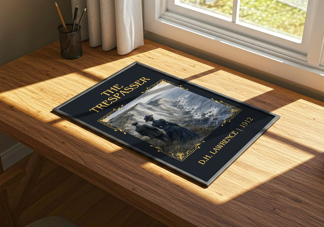 The Trespasser Classic Book Art Print by D.H. Lawrence – print on a sunlit desk