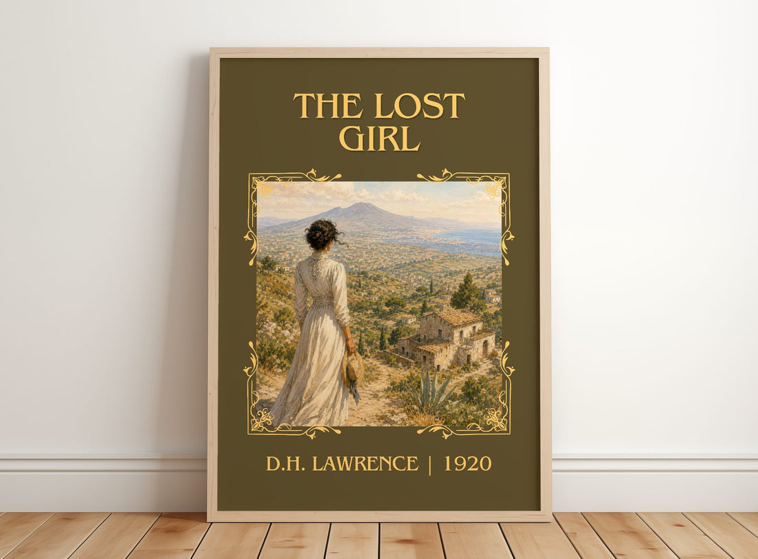 The Lost Girl Classic Book Art Print by D.H. Lawrence – framed print leaning on a wooden floor
