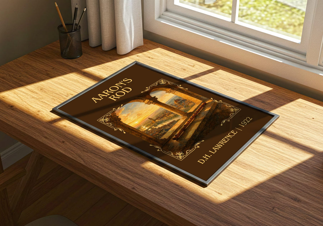 Aaron'S Rod Classic Book Art Print by D.H. Lawrence – print on a sunlit desk