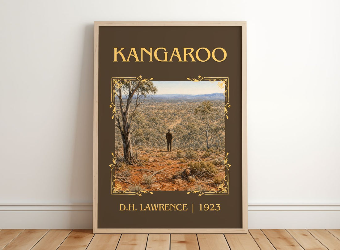 Kangaroo Classic Book Art Print by D.H. Lawrence – framed print leaning on a wooden floor