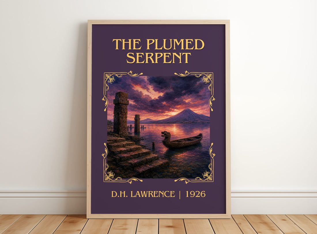 The Plumed Serpent Classic Book Art Print by D.H. Lawrence – framed print leaning on a wooden floor