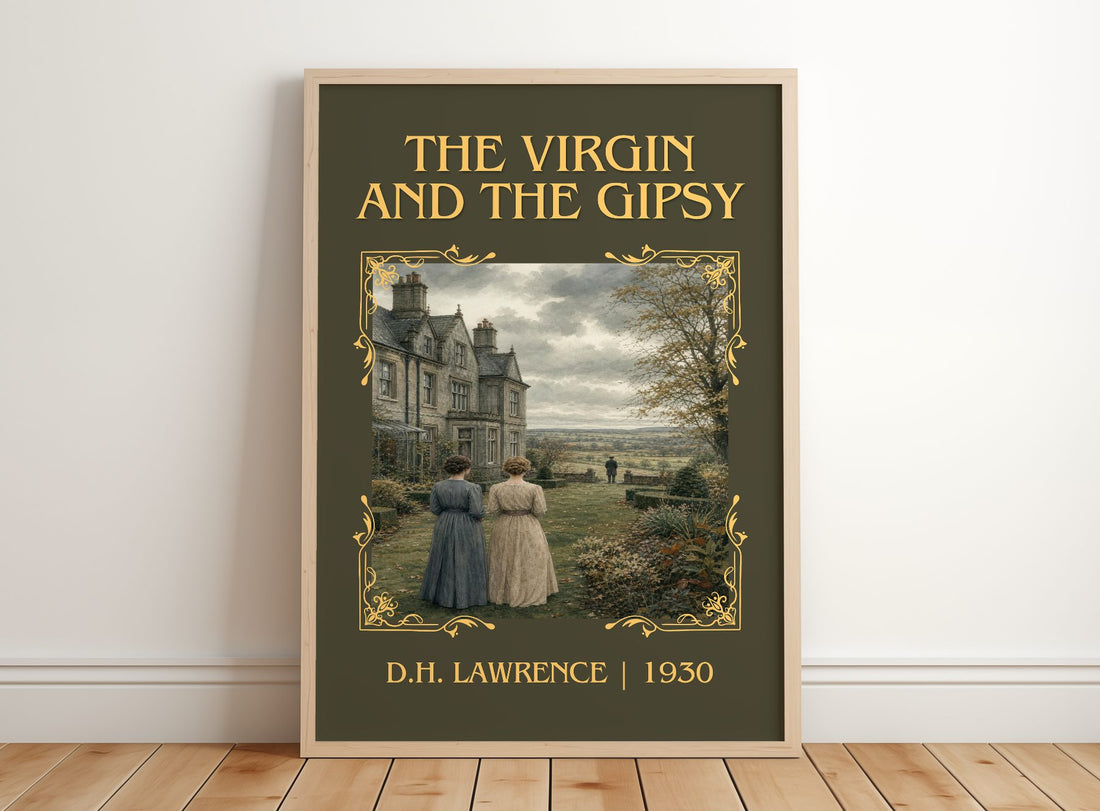 The Virgin And The Gipsy Classic Book Art Print by D.H. Lawrence – framed print leaning on a wooden floor
