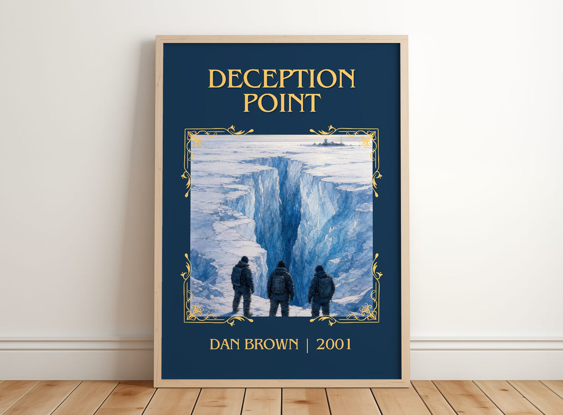 Deception Point Classic Book Art Print by Dan Brown – framed print leaning on a wooden floor