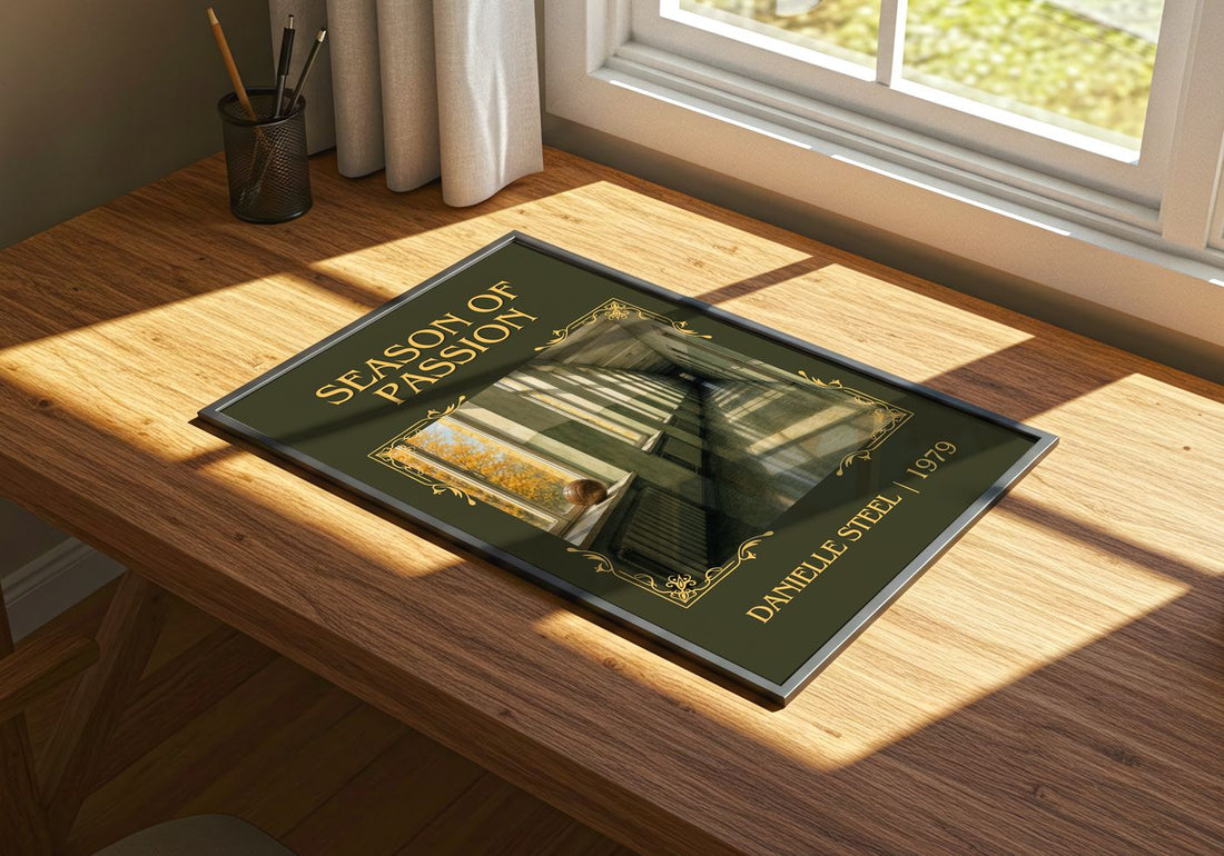 Season Of Passion Classic Book Art Print by Danielle Steel – print on a sunlit desk