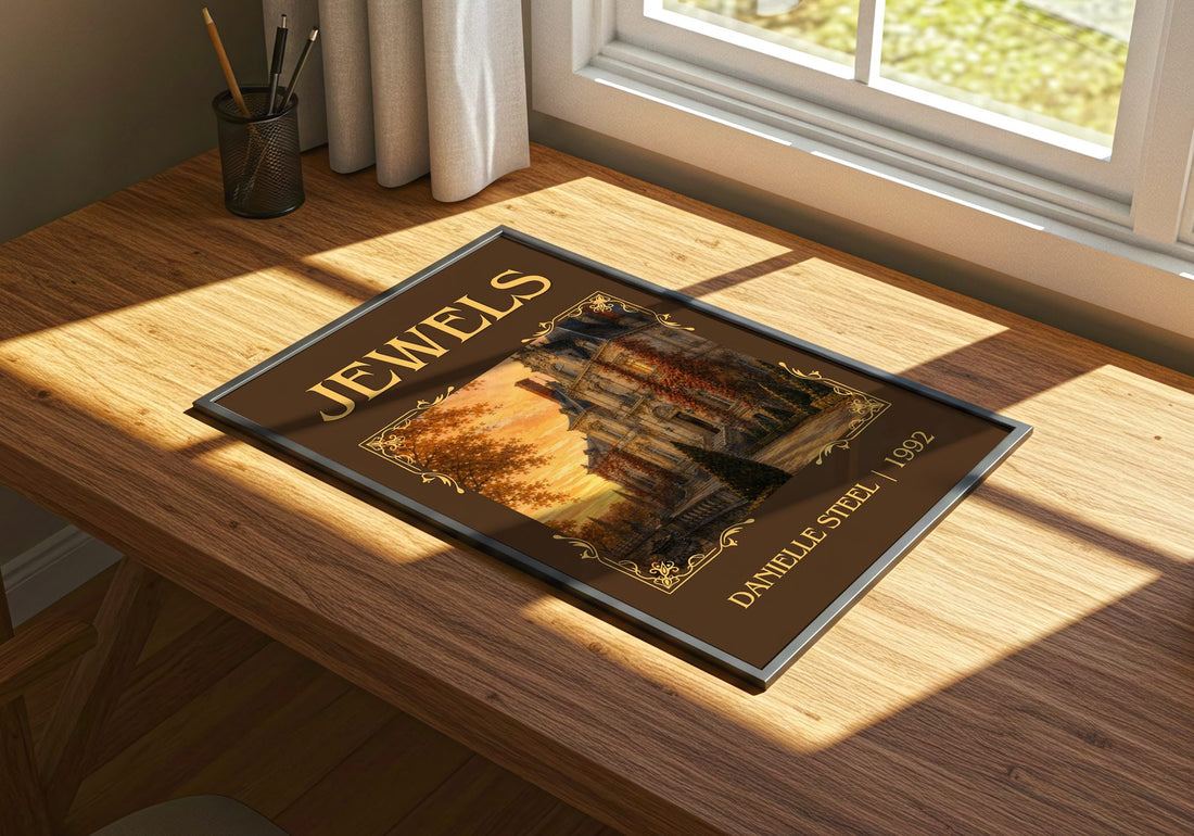 Jewels Classic Book Art Print by Danielle Steel – print on a sunlit desk