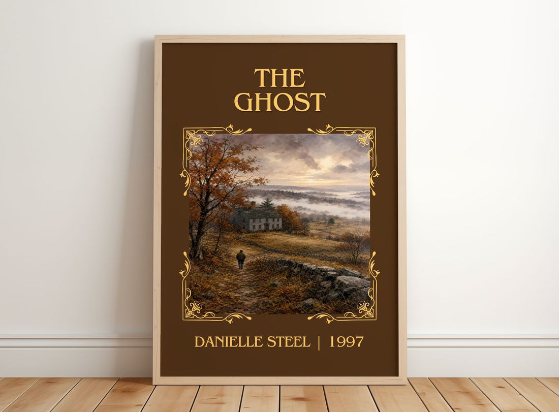 The Ghost Classic Book Art Print by Danielle Steel – framed print leaning on a wooden floor