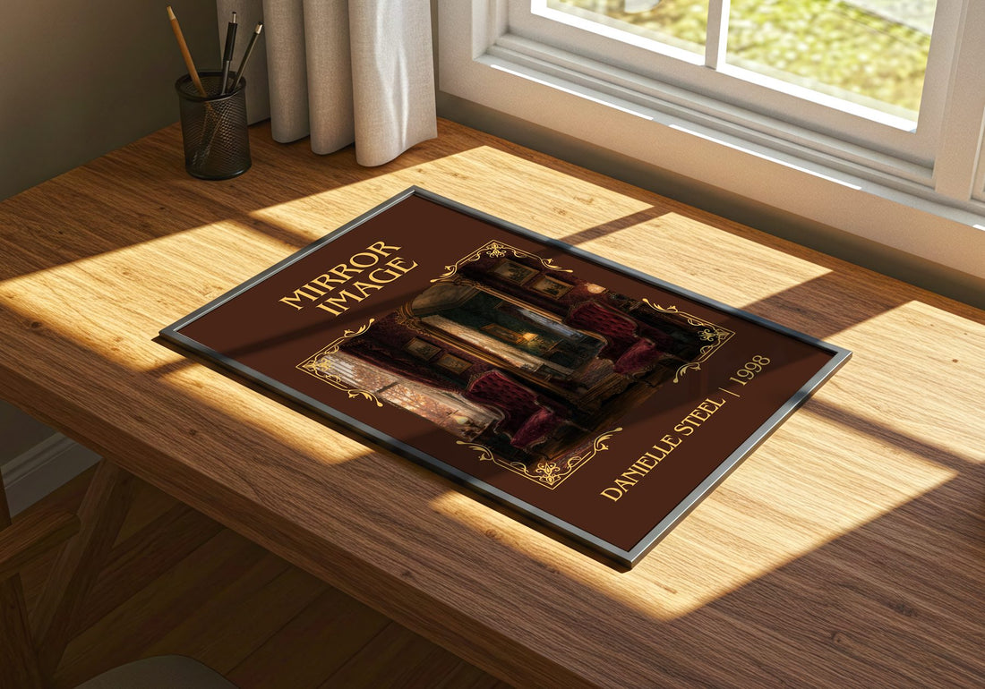 Mirror Image Classic Book Art Print by Danielle Steel – print on a sunlit desk