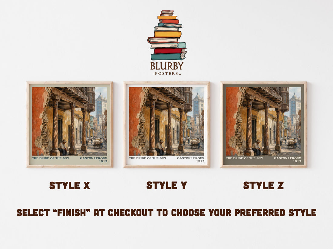 The Bride Of The Sun literary print in frame leaning in hallway – adventure wall art (mockup)