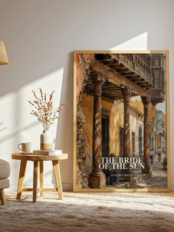 The Bride Of The Sun watercolour print in frame leaning in hallway – adventure wall art