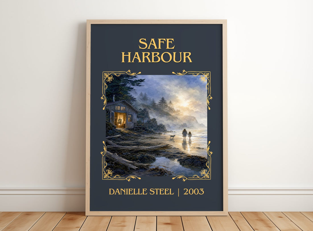 Safe Harbour Classic Book Art Print by Danielle Steel – framed print leaning on a wooden floor