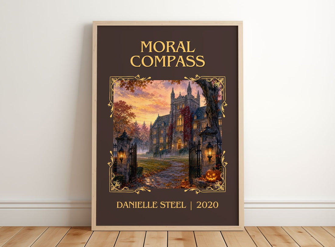 Moral Compass Classic Book Art Print by Danielle Steel – framed print leaning on a wooden floor