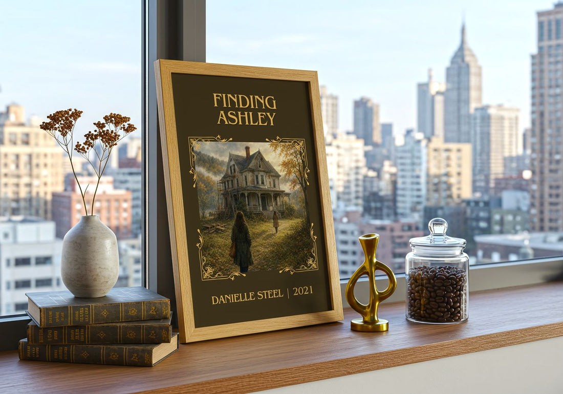 Finding Ashley Classic Book Art Print by Danielle Steel – framed print on a city-view windowsill
