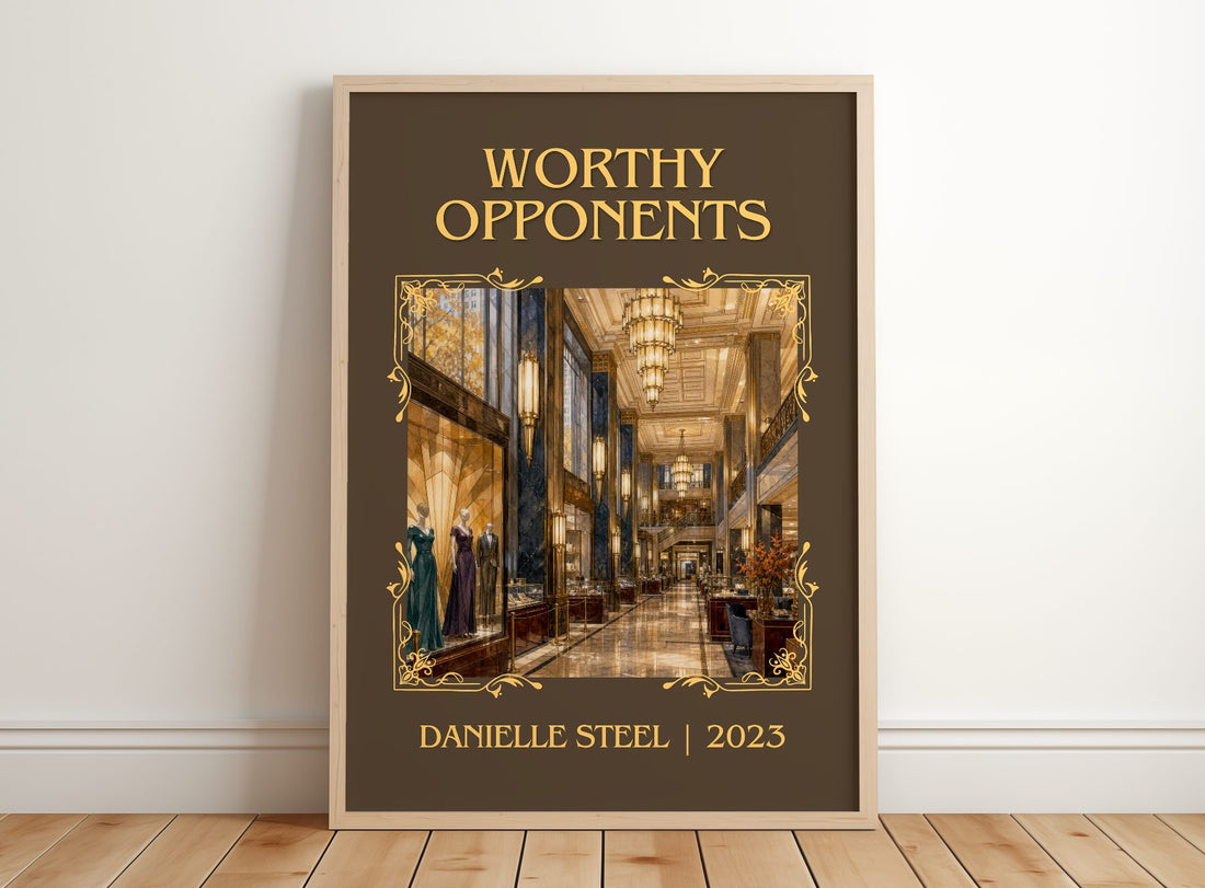 Worthy Opponents Classic Book Art Print by Danielle Steel – framed print leaning on a wooden floor