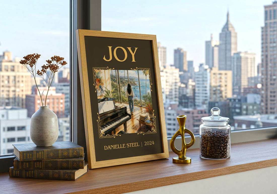 Joy Classic Book Art Print by Danielle Steel – framed print on a city-view windowsill