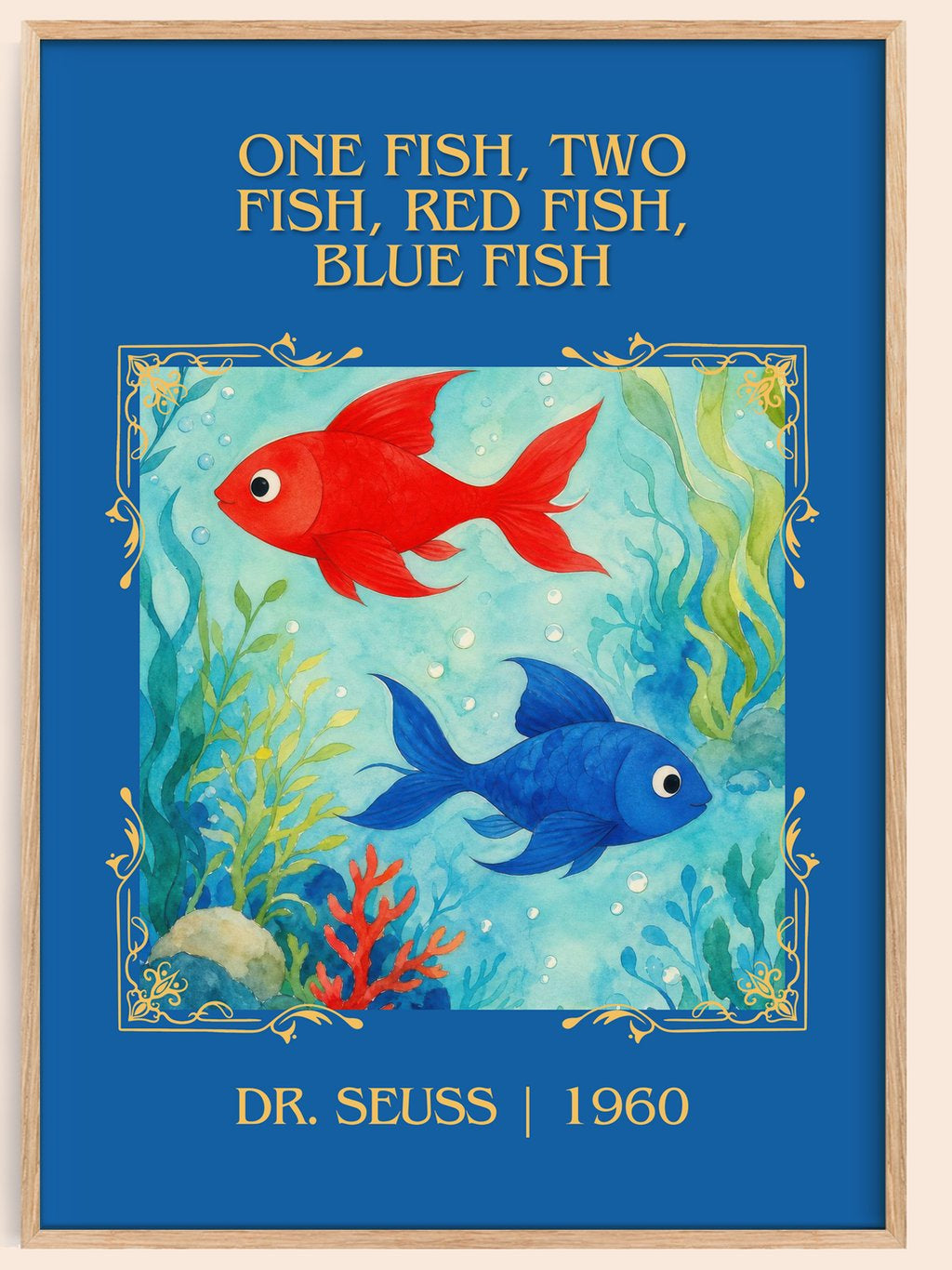 One Fish, Two Fish, Red Fish, Blue Fish Classic Book Art Print – book poster