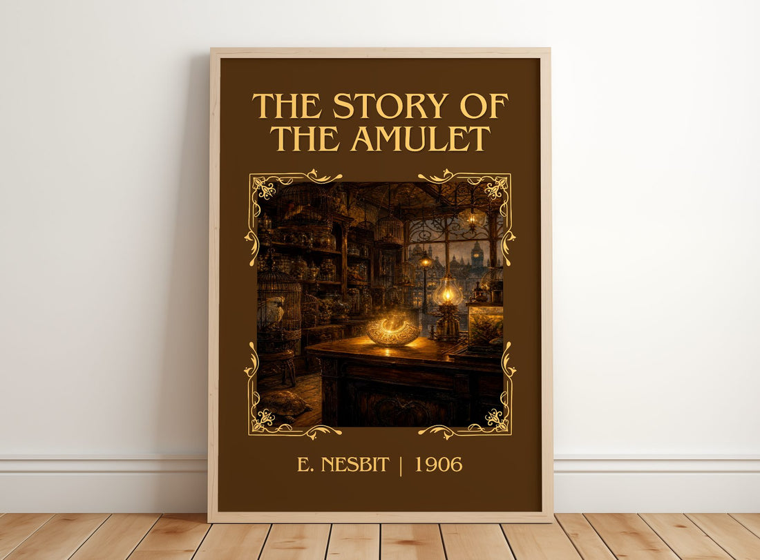 The Story Of The Amulet Classic Book Art Print by E. Nesbit – framed print leaning on a wooden floor