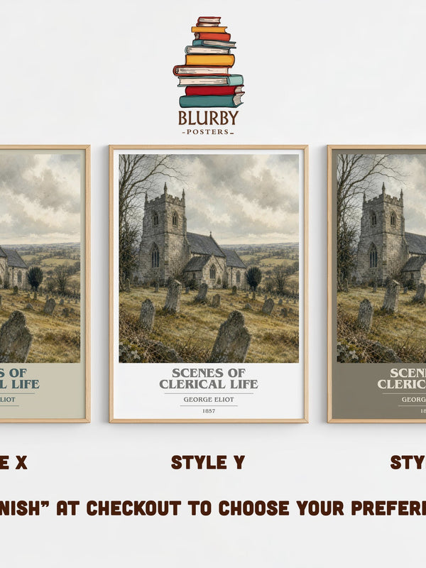 Scenes Of Clerical Life book cover print in frame leaning in hallway – classic literature wall art