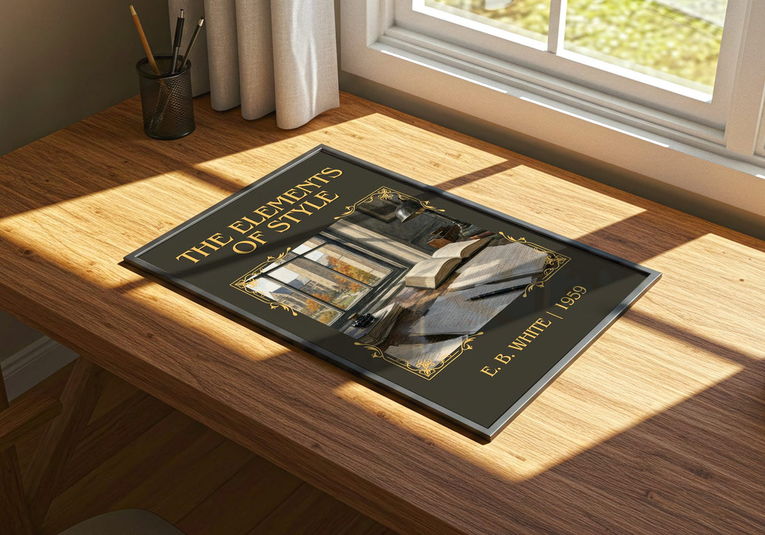 The Elements Of Style Classic Book Art Print by E. B. White – print on a sunlit desk