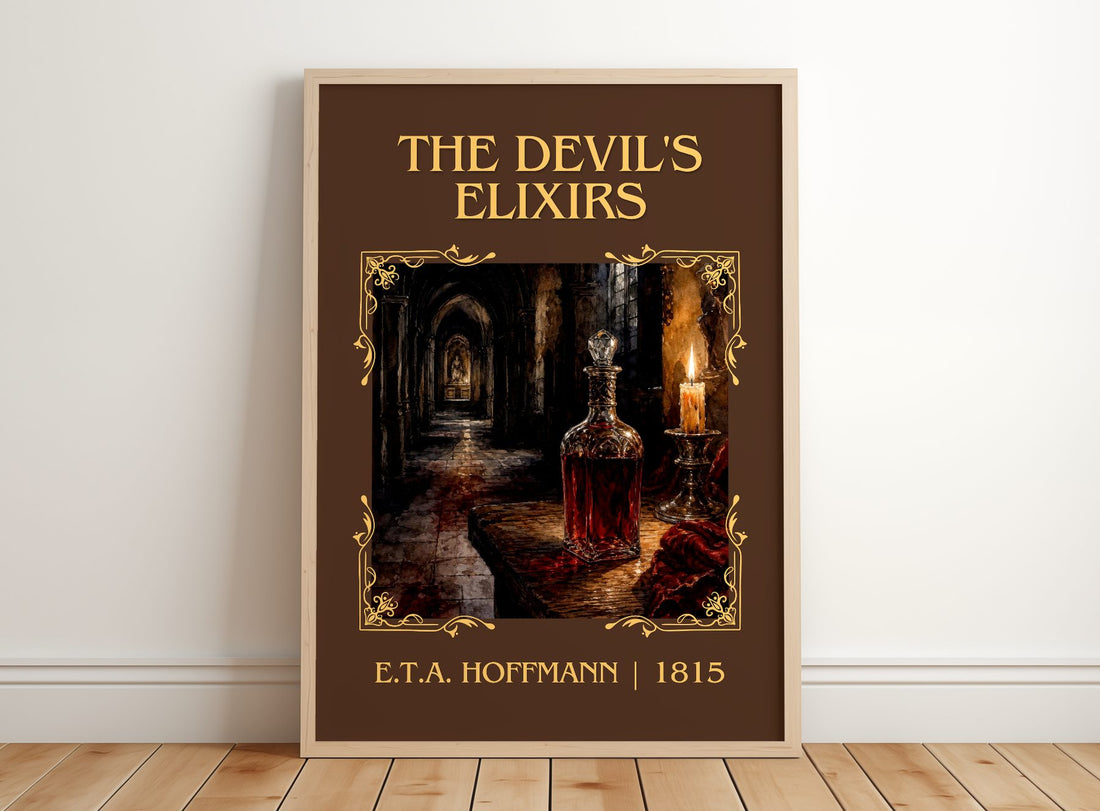 The Devil'S Elixirs Classic Book Art Print by E.T.A. Hoffmann – framed print leaning on a wooden floor