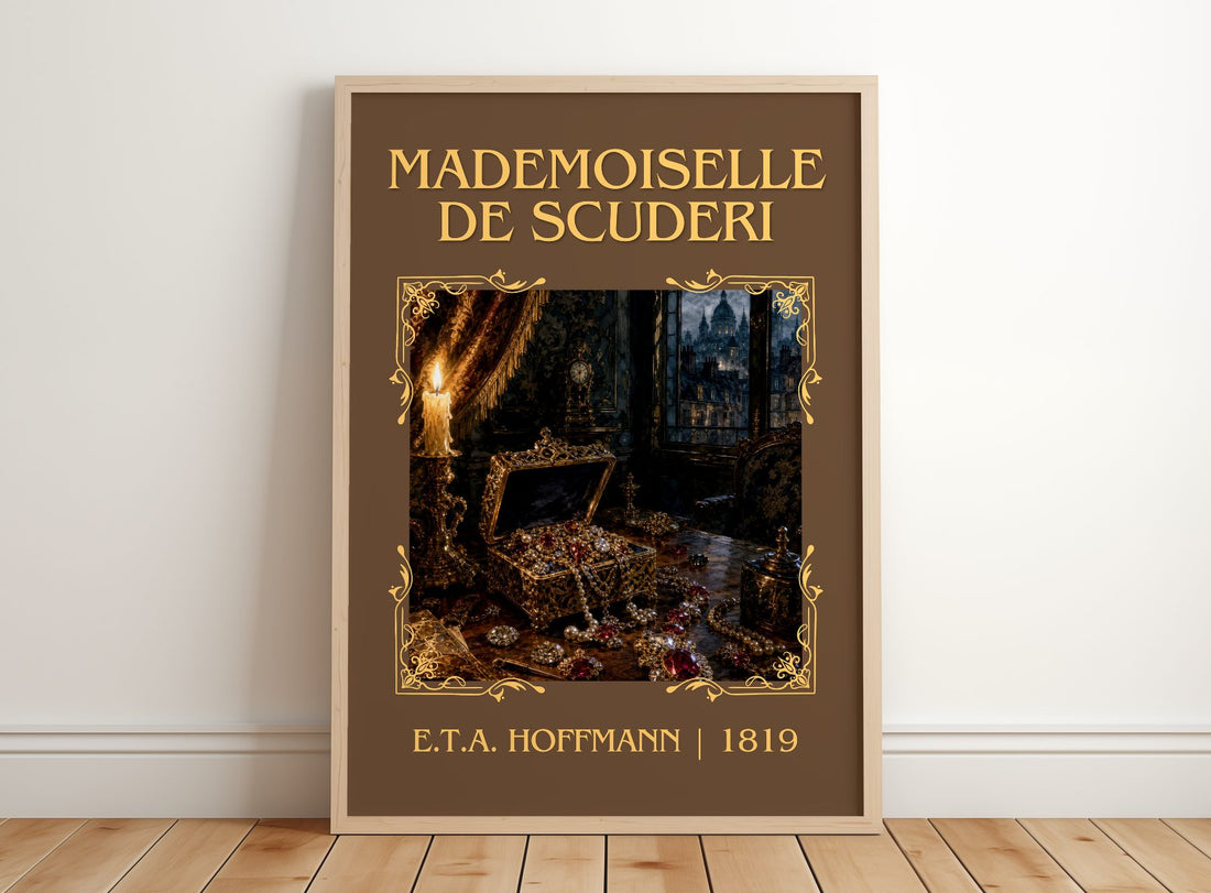 Mademoiselle De Scudéri Classic Book Art Print by E.T.A. Hoffmann – framed print leaning on a wooden floor