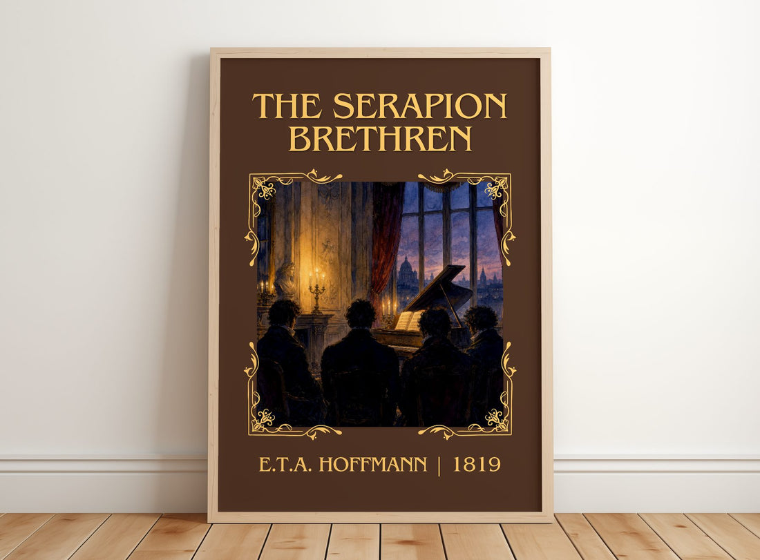 The Serapion Brethren Classic Book Art Print by E.T.A. Hoffmann – framed print leaning on a wooden floor