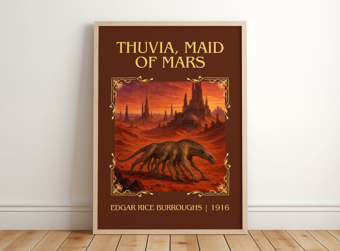 Thuvia, Maid Of Mars Classic Book Art Print by Edgar Rice Burroughs – framed print leaning on a wooden floor