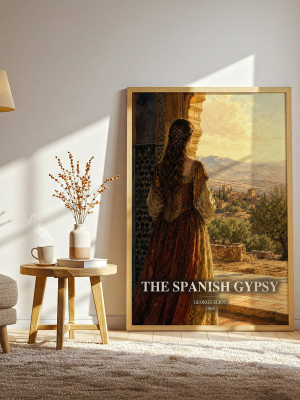 The Spanish Gypsy watercolour print in frame leaning in hallway – poetry wall art