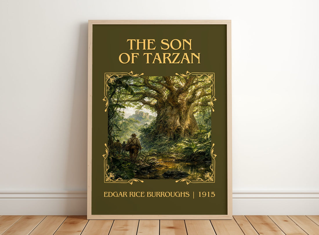 The Son Of Tarzan Classic Book Art Print by Edgar Rice Burroughs – framed print leaning on a wooden floor